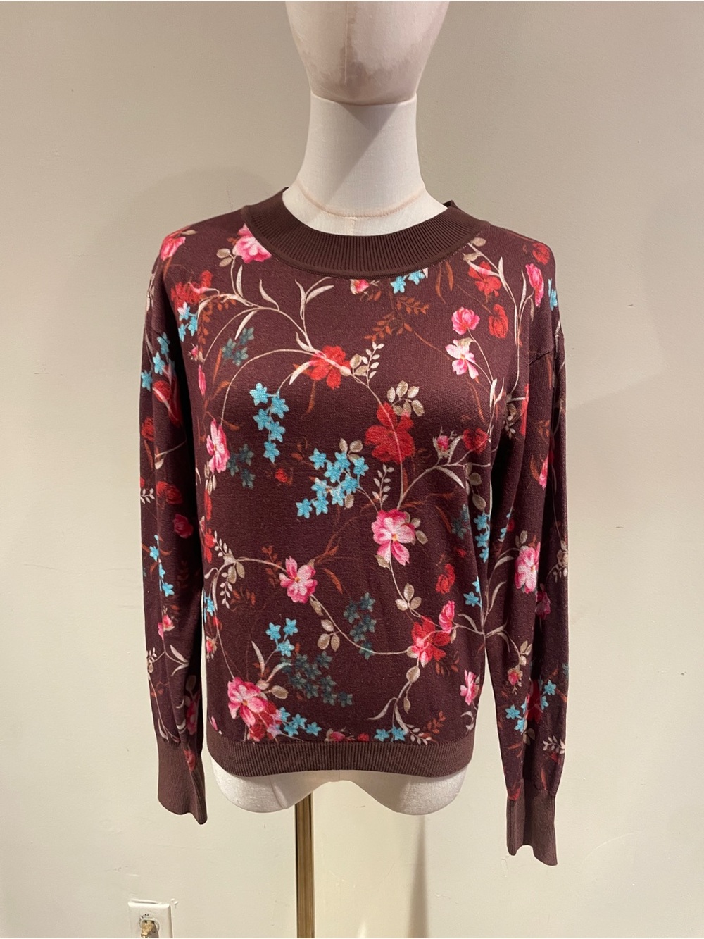 NWT Hutch Reese Vintage Swirling Floral Sweater Brown Size Small SAMPLE